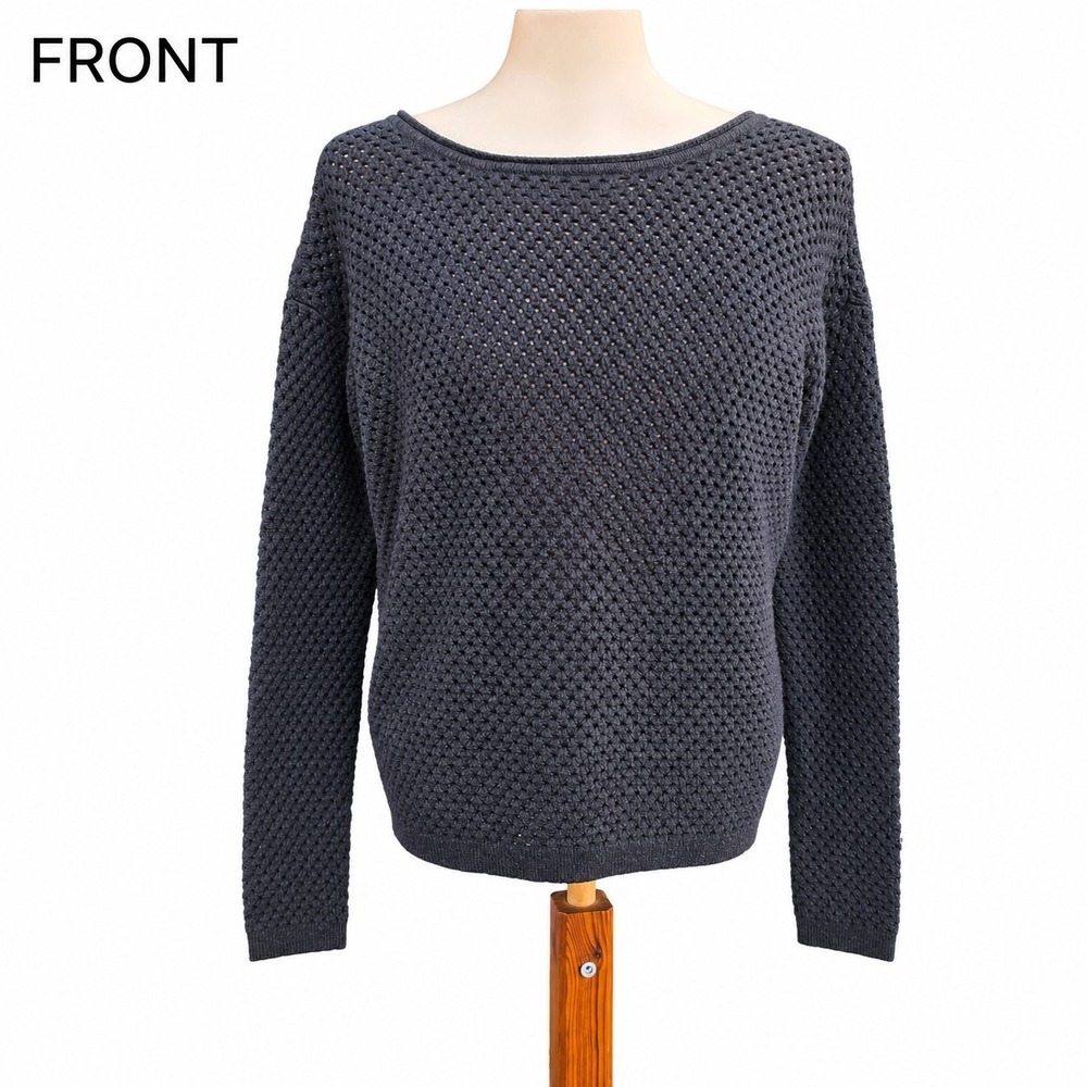 Harper Lane Open Knit Sweater Gray V Back Lightweight Women's Size Small